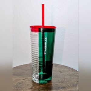 Starbucks Holiday 2021 Tricolor Glass Tumbler 18oz with Straw
